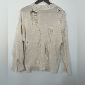 BDG Urban Outfitters Distressed Knit Sweater | XS | Cream Beige